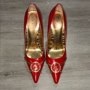 Elegant Baby Phat Red Heels with Gold Accents